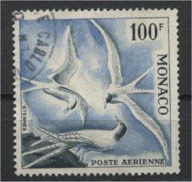 MONACO, 100 FRANCS AIRPOST BIRDS FROM 1957, VFU STAMP 