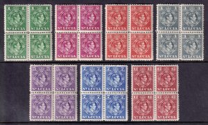 ST. LUCIA — SCOTT 135/142 — 1949 KGVI DEFINITIVE ISSUE — BLKS/4 — MNH — SCV $66