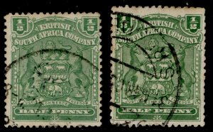 RHODESIA QV SG75 + 75a, ½d SHADES, USED.