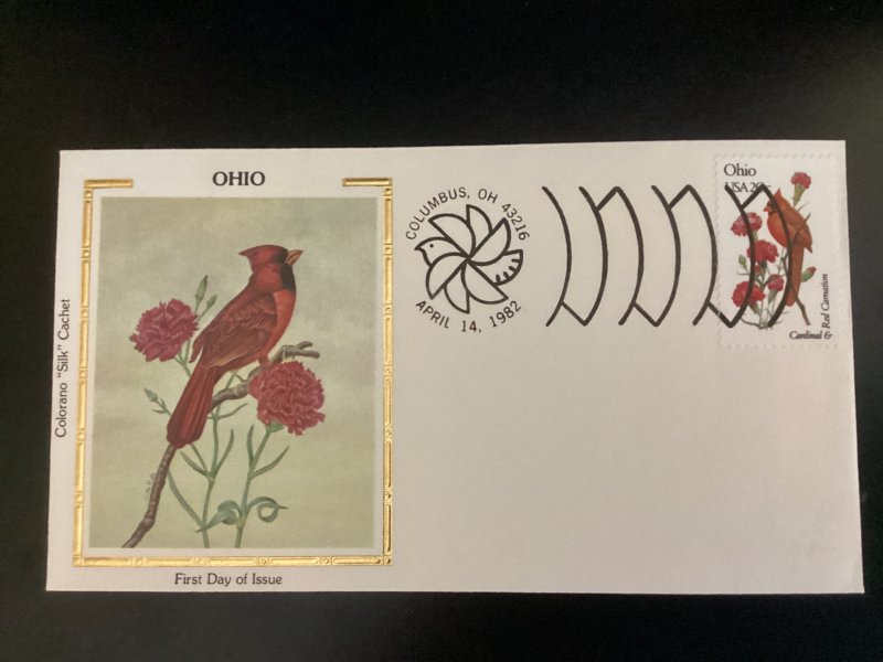 US Scott #1987 Ohio FDC unaddressed Colorano Silk Cardinal & Red Carnation