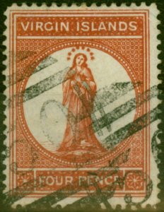 Virgin Islands 1887 4d Brown-Red SG37 Fine Used 'Cancelled on Arrival in G.B'