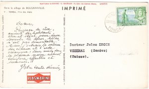 TONGA cover postmarked 28 March 1955 - Dear Doctor postcard to France