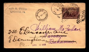 1929 Lancaster PA Cover Forwarded to Bahamas / Light Creasing - L27588