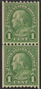 US 604 MNH VF 1 Cent Franklin Coil Pair