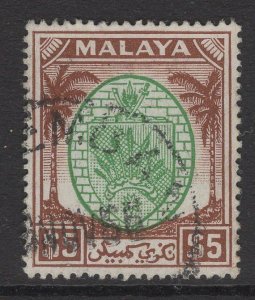 MALAYA NEGRI SEMBILAN SG62 1949 $5 GREEN & BROWN USED