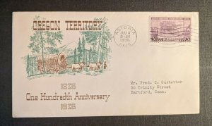 1936 Oregon Territory FDC Astoria OR to Hartford CT Scott 783 20 Plimpton