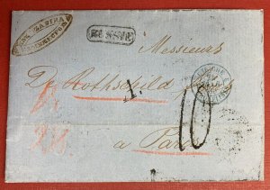 Russia, 1860 Stampless Cover, to Rothschild Brothers, Paris, 13 Postal Markings