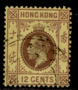 HONG KONG GV SG124c, 12c purple/yellow, FINE USED.