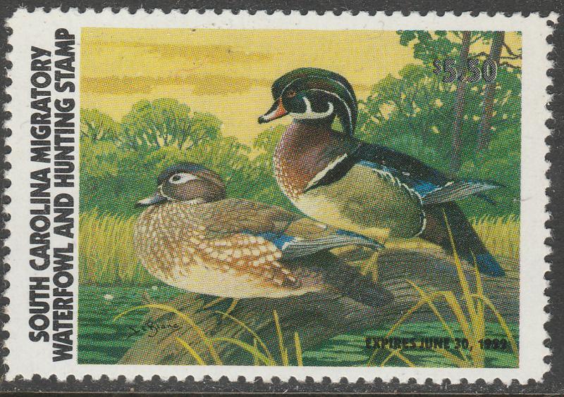 U.S.-SOUTH CAROLINA 1, STATE DUCK HUNTING PERMIT STAMP. MINT, NH. VF