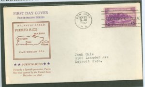 US 801 1937 3c Puerto Rico (part of the US Possession Series) on an addressed (typed) FDC with a Holland cachet