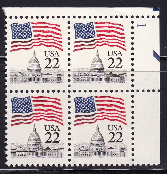 United States 1985 Flag Over Capitol Dome Plate Number Block of Four VF/NH(**)