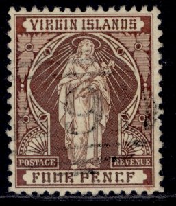 BRITISH VIRGIN ISLANDS QV SG46a, 4d brown, FINE USED. Cat £1100. BRANDON CERT