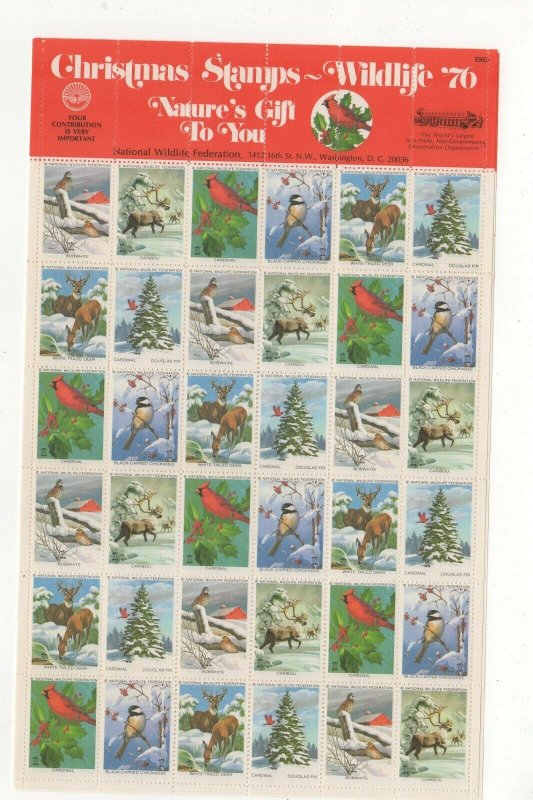 USA National Wildlife Federation Christmas Stamps 1976 Sheet of 36 MNH