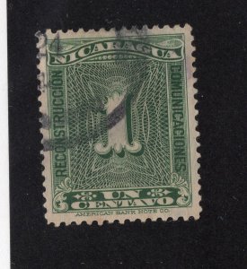 Nicaragua 1937 1c green Postal Tax, Scott RA43 used, value = 25c