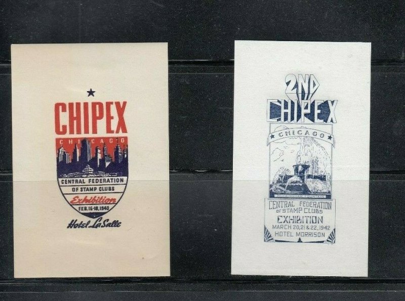 CHIPEX Central Federation of Stamp Clubs Chicago Stamp Show Labesl 1940 & 1942