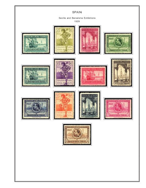 COLOR PRINTED SPAIN 1850-1940 STAMP ALBUM PAGES (42 illustrated pages)