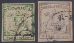 VENEZUELA 1862 ARMS Sc 7-8 Yvert 5-6 KEY VALUES FORGERIES USED (€345) 