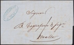 TUNISIA TO MALTA 1852 cover - folded entire letter - with Mss 1 charge?....9569