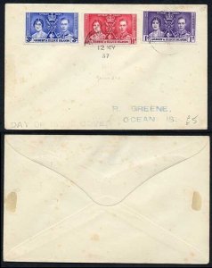 Gilbert and Ellice 1937 Coronation on a Cover
