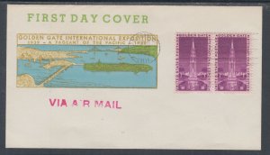 US Planty 852-25 FDC. 1939 3c Golden Gate pair, Maxwell W. Dregg Cachet