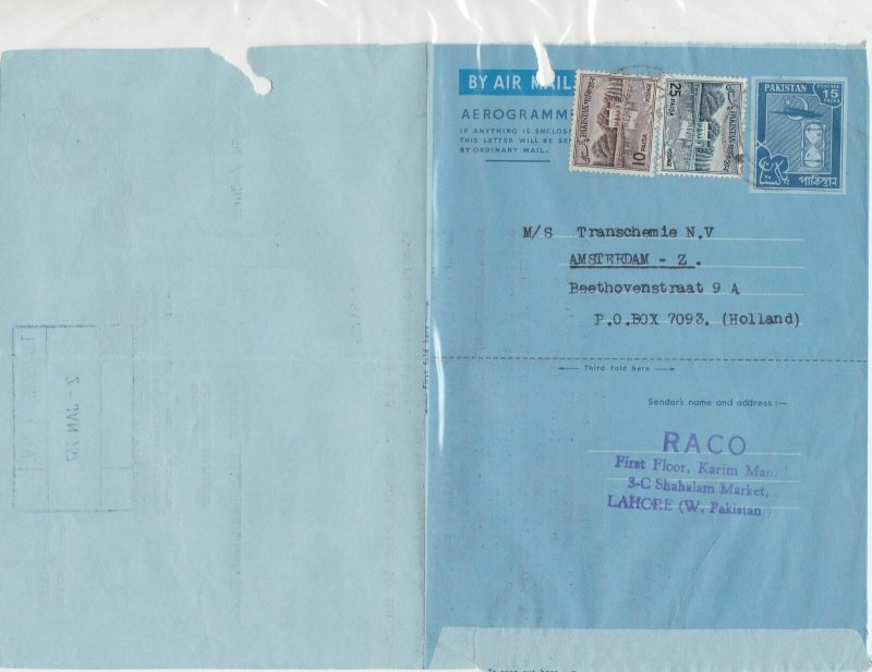 Pakistan 1967 Raco Importers Commercial Stamped Aerogramme to Holland Ref 26664