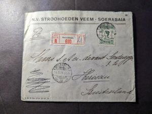 1928 Registered Dutch East Indies Cover Soerabaja to Heisau Switzerland