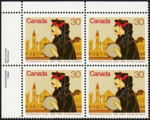 HISTORY * 100th SALVATION ARMY * Canada 1982 #954 MNH UL BLOCK of 4