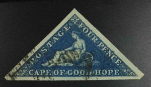 MOMEN: CAPE OF GOOD HOPE SG #2 1853 DEEPLY BLUED PPR USED GEM £275++ LOT #64554