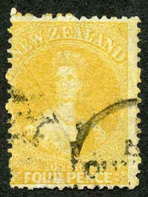 New Zealand SG120 4d Yellow Wmk Large Star Perf 12.5 Cat 120 pounds