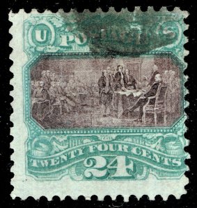 [0945] 1869 Scott#120 used 24¢ green & violet cv:$600 Signed Jakubek