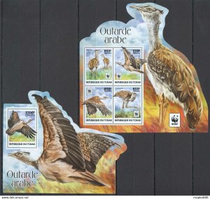 2017 Chad Wwf Fauna Birds Outarde Arabe #3211-14+Bl743 ** Fd1496