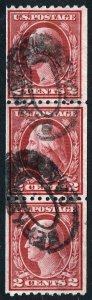 US Sc 488 Carmine 2¢ 1916 Ty III UnWmk p.10 Joint Line Strip Coil Oval Cancel