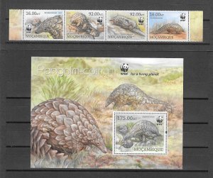 MOZAMBIQUE 2013 WWF PANOGOLIN SET WITH MINISHEET MNH Cat £17.50