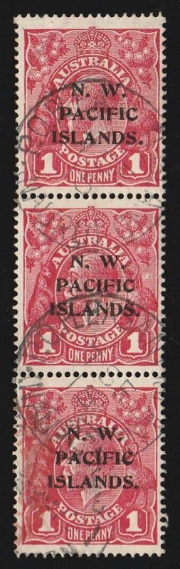 NAURU 1915 Precursor use of NWPI on KGV 1d red vertical strip types aab. 