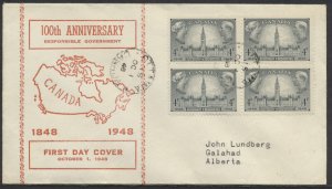 1948 #277 Responsible Govt FDC Block Red Map Cachet Ottawa CDS to Galahad ALTA