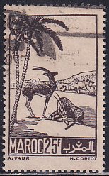 Fr Morocco 1945 Sc 219 25fr Perf 13.5 x 14 Scimitar-horned Oryxes Stamp Used