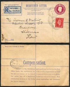 RP51 KGVI 4 1/2d Registered Envelope Size G No Value in Box used