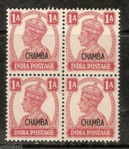 India CHAMBA State KG VI 1An Postage SG 111 / Sc 92 1vin BLK/4 MNH