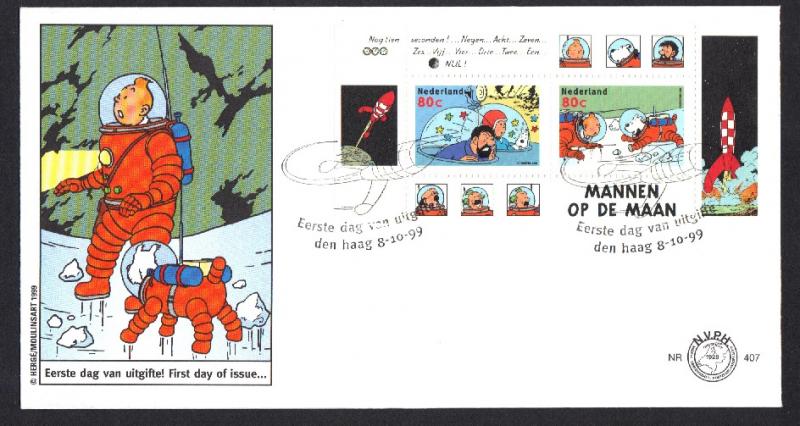 Netherlands 1999 FDC 407 Rin tin tin sheet   cartoon kuifje