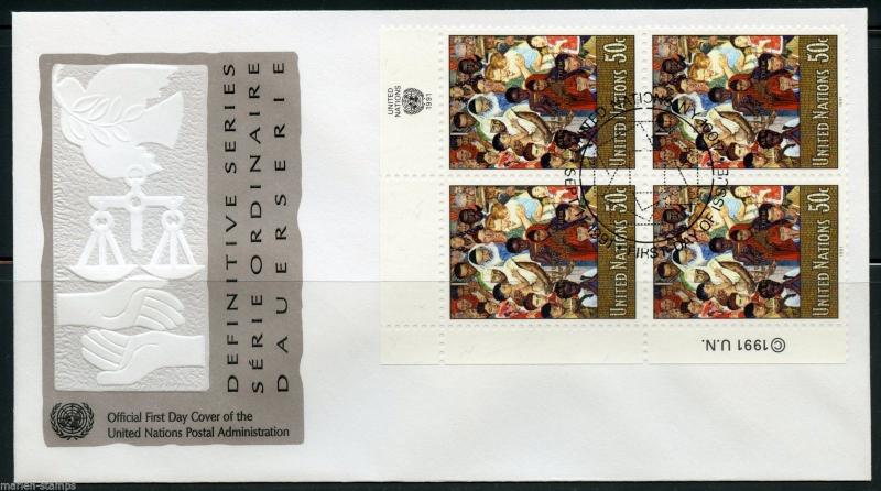 UNITED NATIONS 1991 BANNING CHEMICAL WEAPONS & DEFINITIVE IMPRINT BLOCKS FDCs