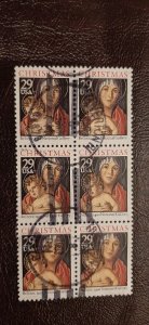 US Scott # 2710; used 29c Christmas from 1992; block of 6; VF/XF centering