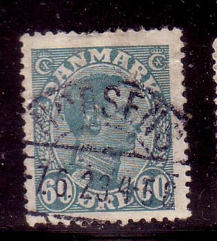 Denmark Sc 124 1921  60 ore grn  bl Christian X stamp used