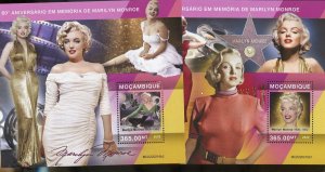 MOZAMBIQUE 2022 60th MEMORIAL OF  MARILYN MONROE SET OF TWO S/SHEETS MINT NH