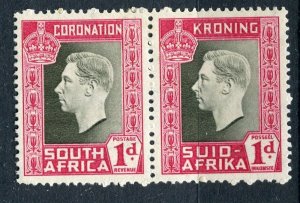 SOUTH AFRICA; 1937 early GVI Coronation issue Mint hinged 1d. Pair