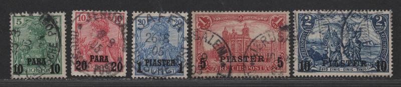 $German Off. Turkey Sc#25-29 used, VF, part set, #29 is signed, 10pa has crease