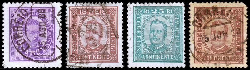 Portugal Scott 66, 69a, 71, 75 (1887-93) Used H F-VF, CV