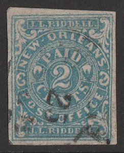 CONFEDERATE STATES 1861 New Orleans Postmaster Provisional 2c. Rare genuine. 