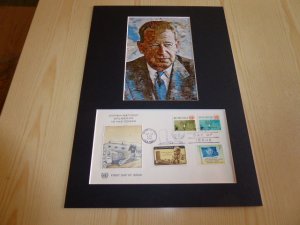 Dag Hammarskjold UN Art Postcard and FDC mount matte size A4