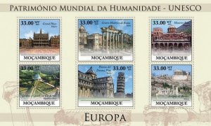 MOZAMBIQUE - 2010 - UNESCO Heritage, Europe #1-Perf 6v Sheet-Mint Never Hinged