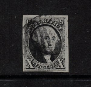 USA #2 Extra Fine Used With Black Grid Cancel **With Certificate** 